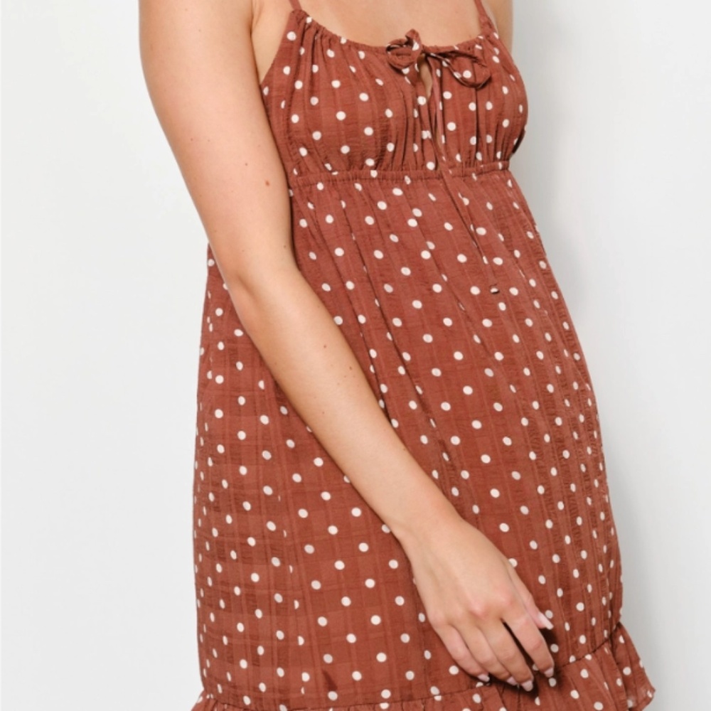 NWT Polka‎ Dot Mini Dress Brown Medium Baby Doll